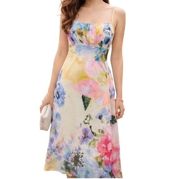 Anthropologie Conditions Apply Floral Slip Dress Size L Multi Sleeveless Summer